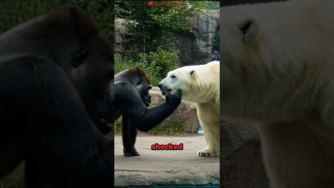 Gorilla VS Polar Bear Face to Face at Zoo!