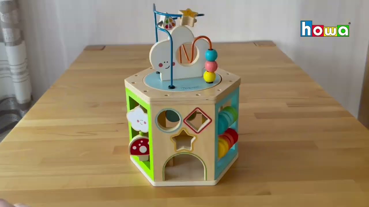 howa Motorikspielzeug aus Holz Motorikwürfel - Wooden Motor Skills Toy Cube 
