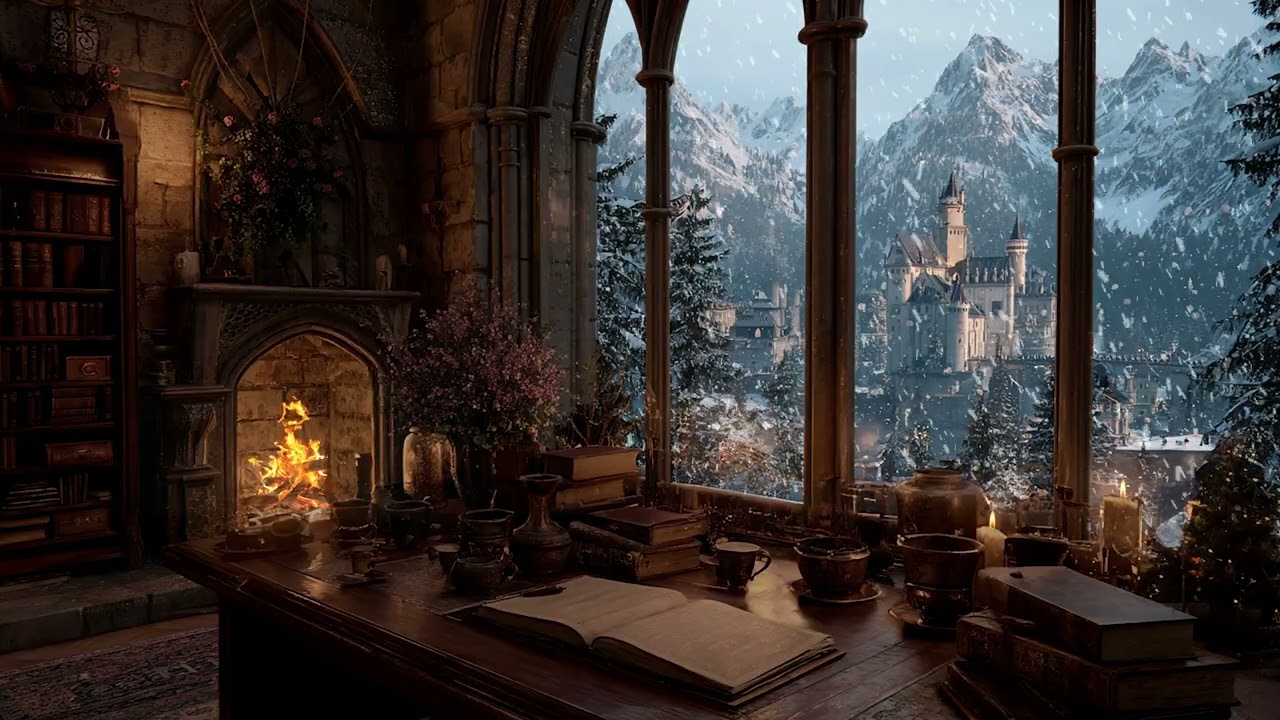 Warm Winter Night Quiet Cabin During a Snowstorm | Relaxing Fireplace Sounds for Better Sleep