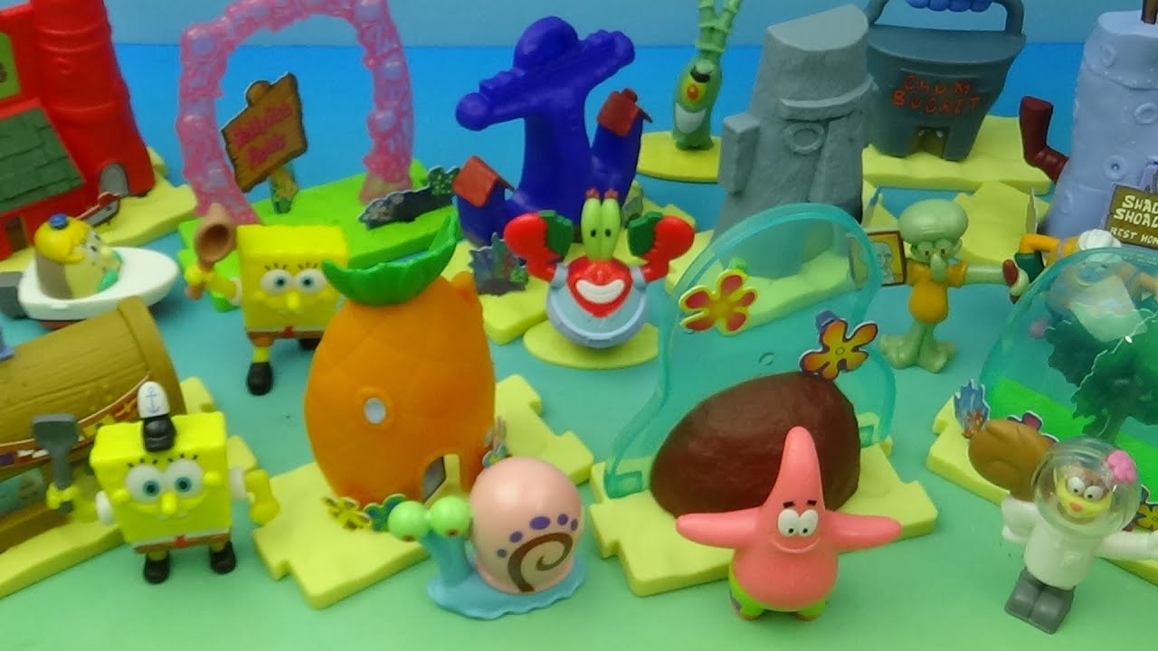Видеообзор набора из 10 коллекционных предметов McDonald's Happy Meal от Nickelodeon Spongebob Sq...