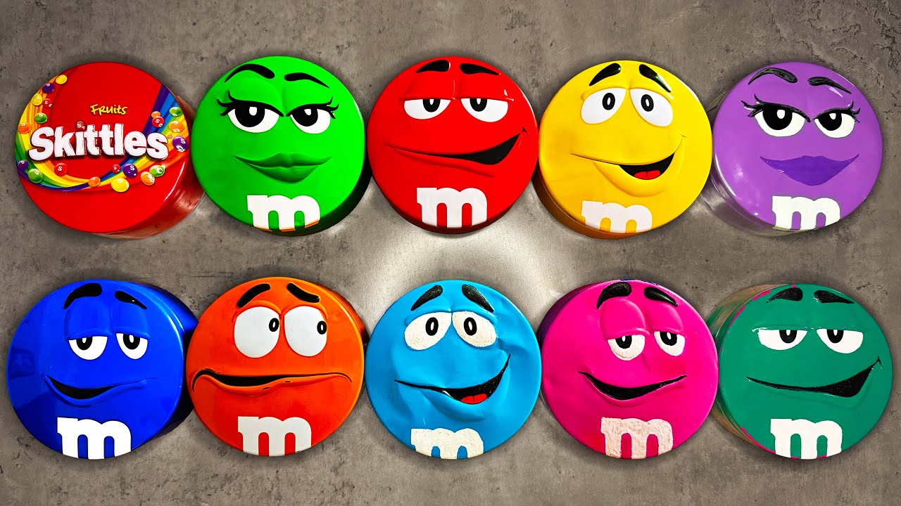 Satisfying Video | Lovely Unpacking Rainbow Skittles & Delicious M&M'S Candy From 10 Funny Tins ASMR