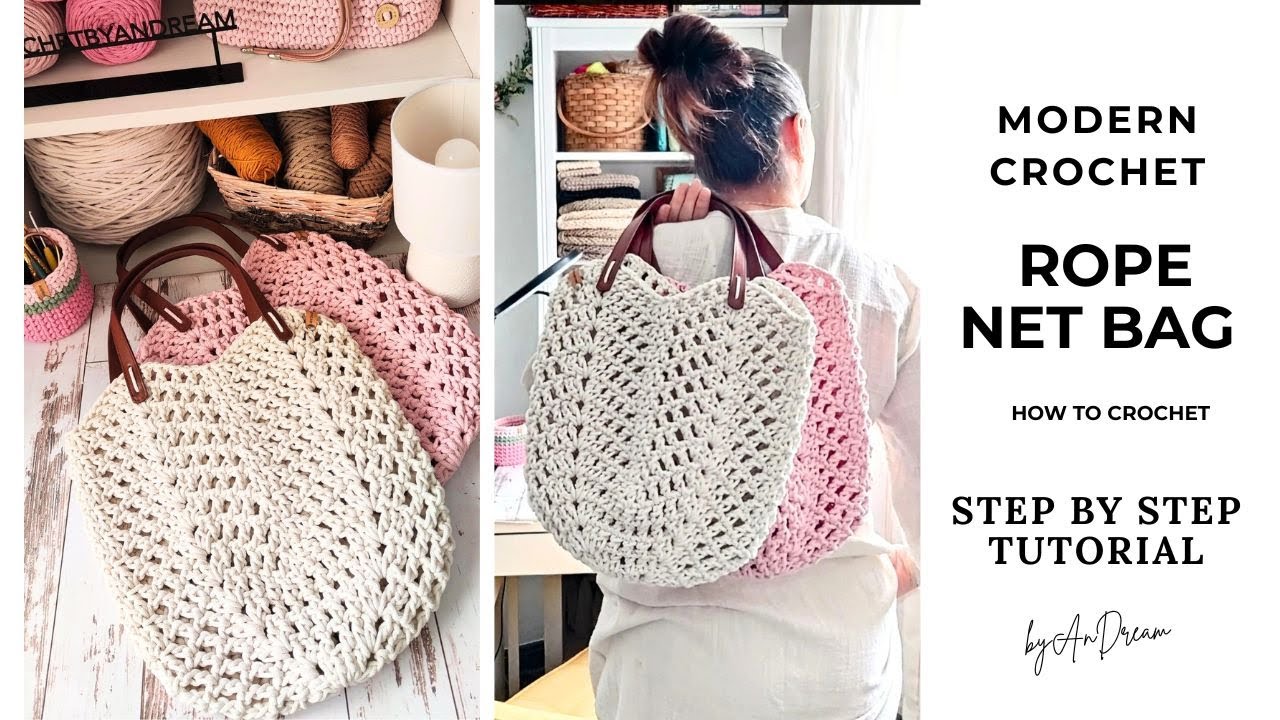 How to Crochet a Rope Net Bag | Easy Mesh Tote with Granny Square Base