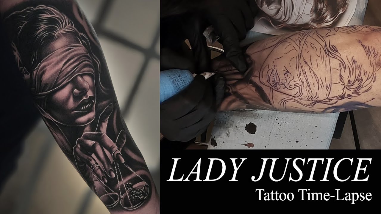 Black And Grey Tattoo Time-Lapse | LADY JUSTICE