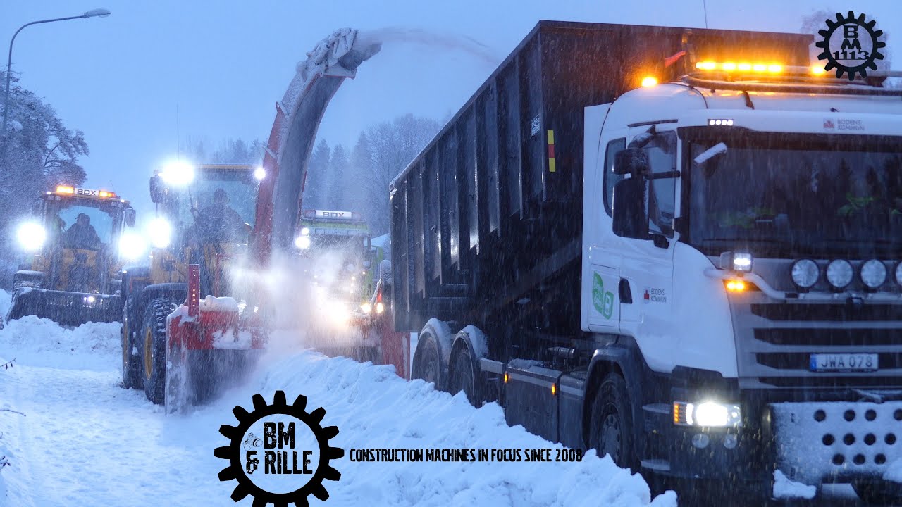 Snowbank removal with a Snowblower on Volvo L70H loading Scania Trucks winter 2023-24