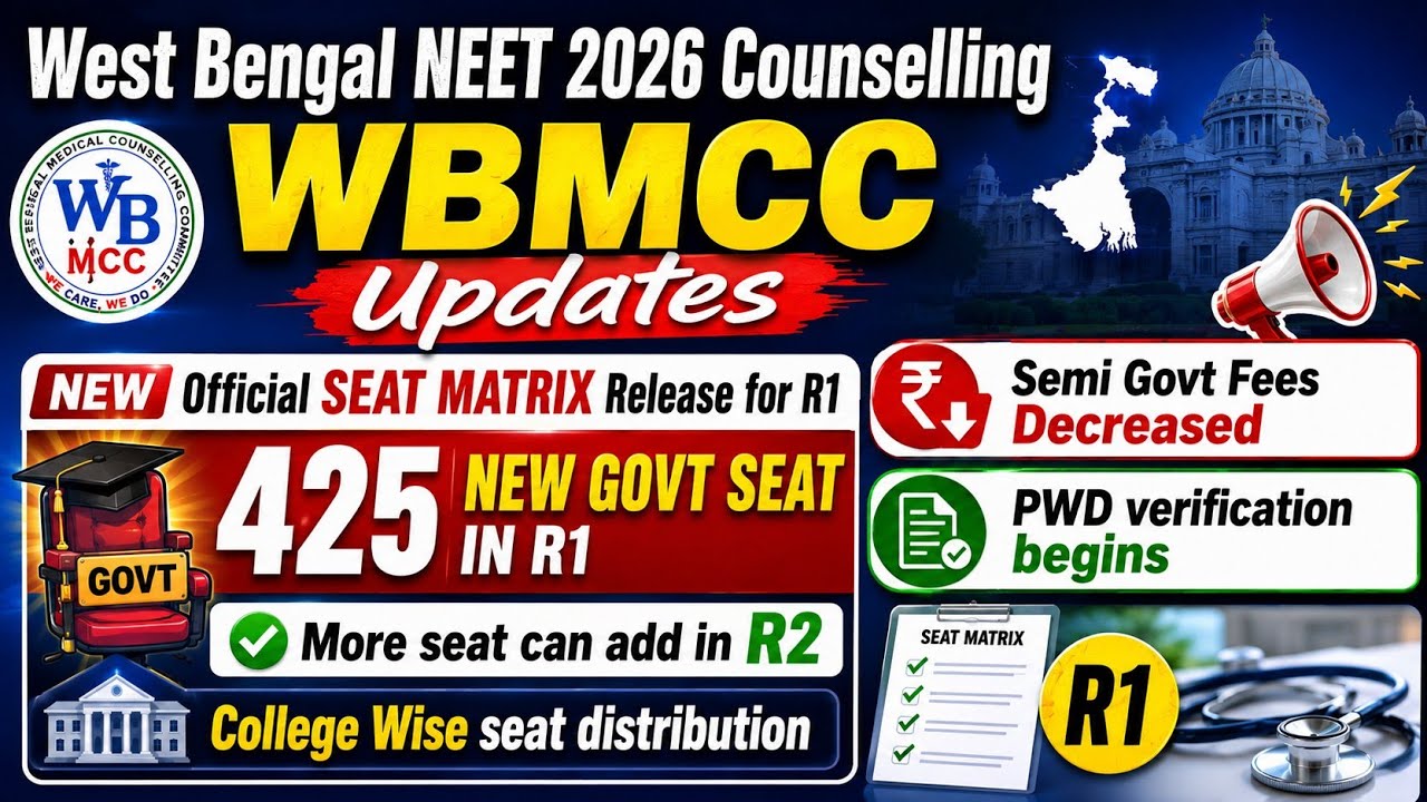 NEET UPDATE🔥WB NEET 2026। Official Seat Matrix Released | New 425 Govt MBBS Seats for R1 | PWD #neet