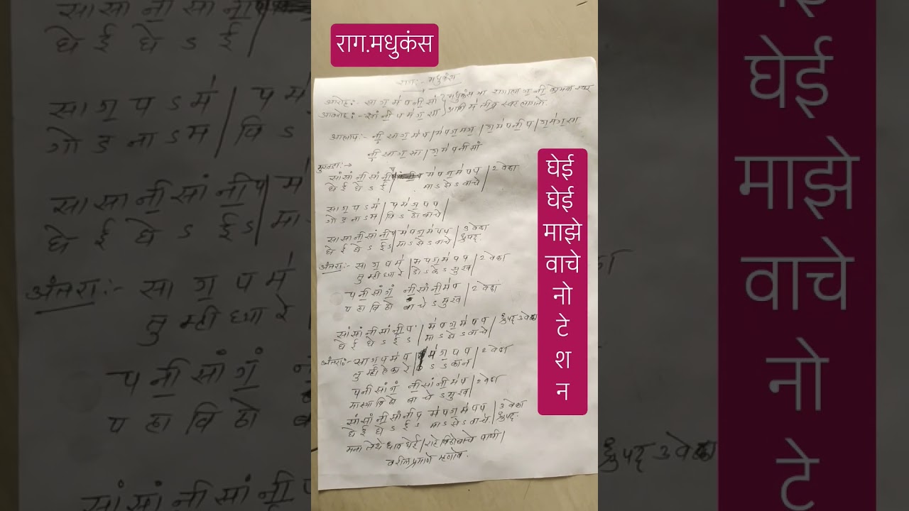 घेई घेई माझे वाचे राग मधुकंस हार्मोनियम नोटेशन |#youtubeshorts#notation#harmonium#abhang#shorts