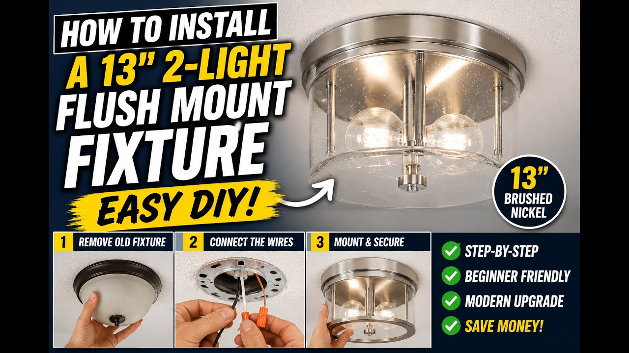 How To Install a 13in 2 light Brushed Nickel Flush Mount fixture