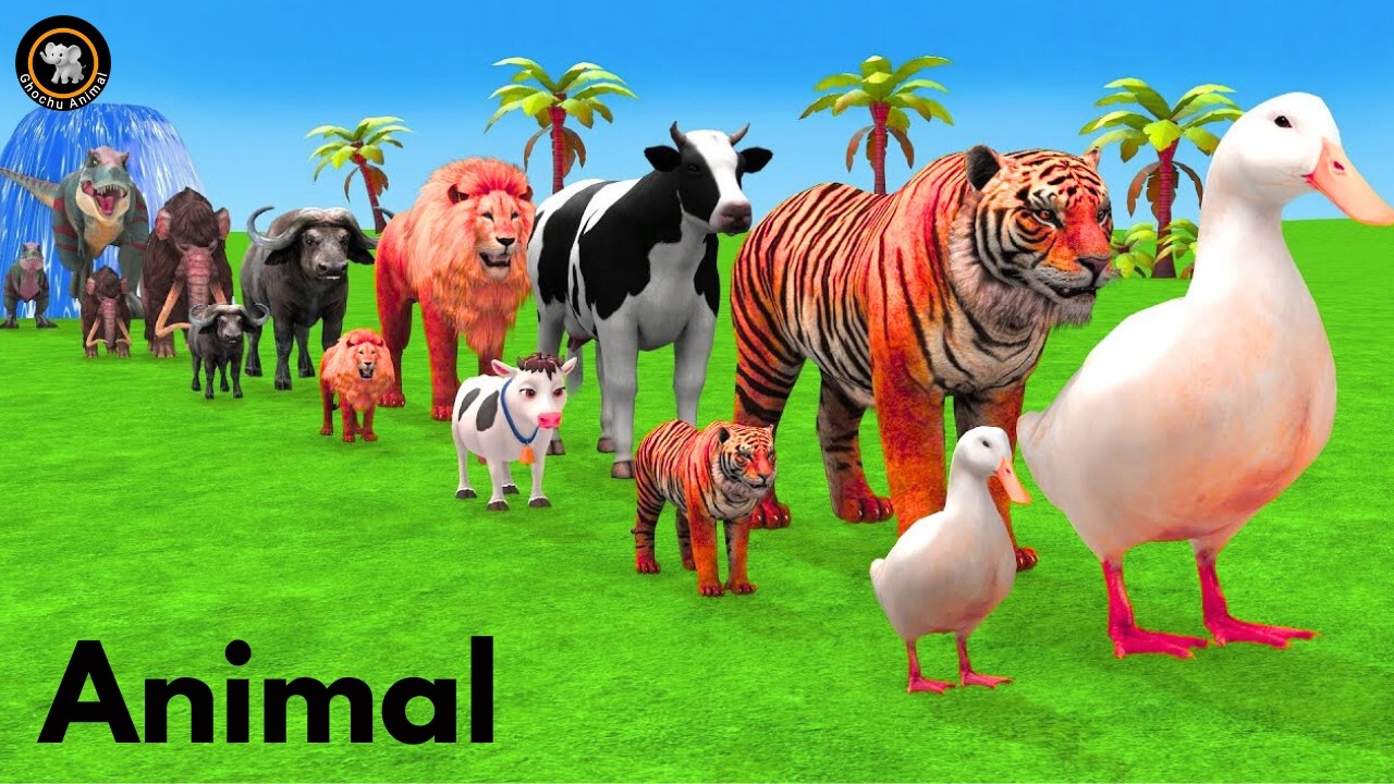 Long Slide Game With Cow Elephant Gorilla Hippopotamus Tiger 3d Animal Game Funny 3d Animals