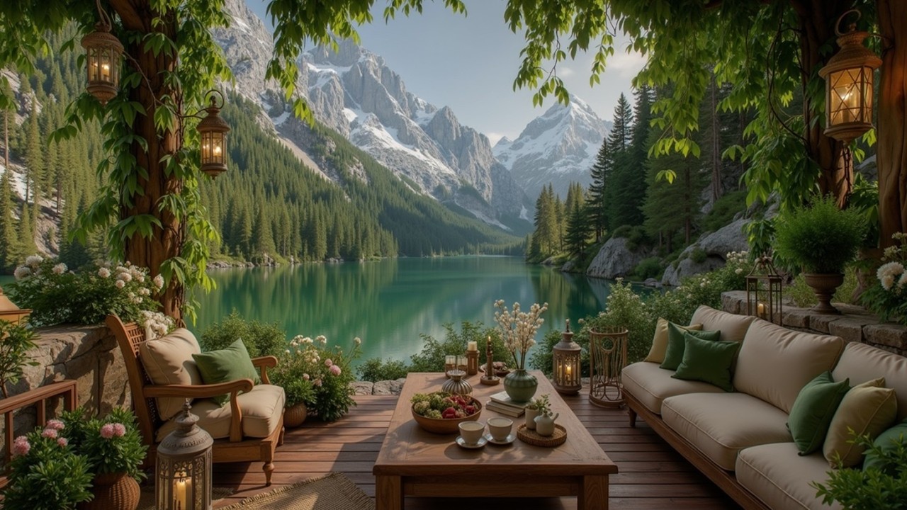 Morning Jazz on a Cozy Porch ~ Peaceful Ambience & Mountain Lake Relaxation
