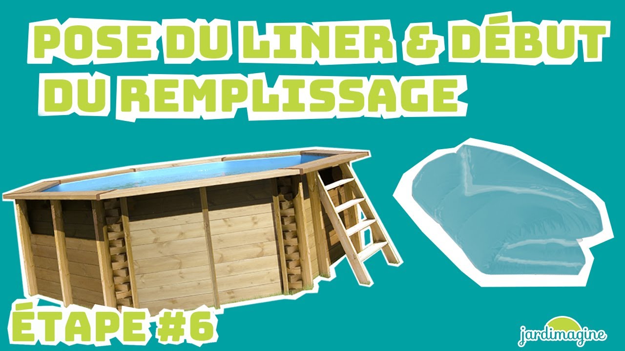Pose du liner & d&eacute;but du remplissage - Montage d'une piscine bois - &Eacute;tape6