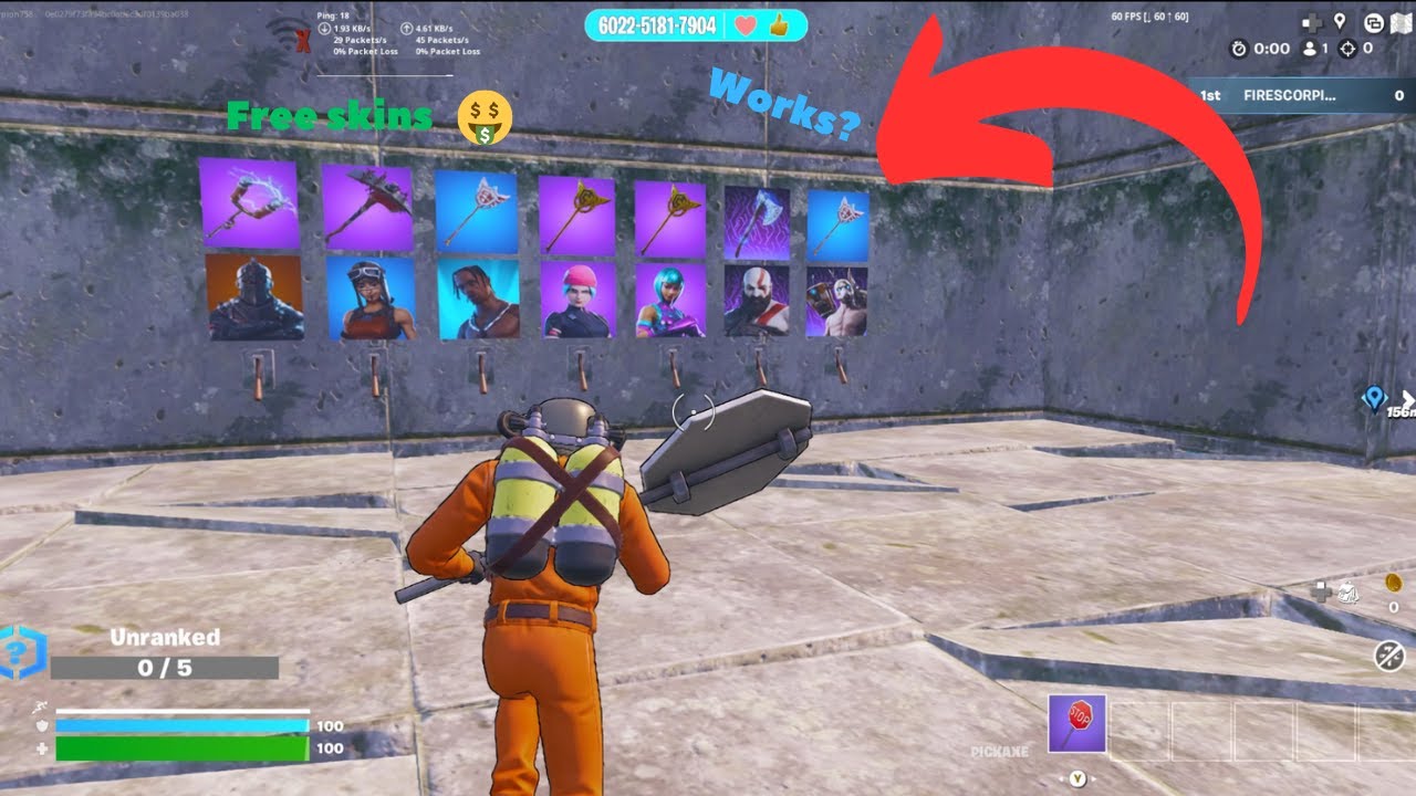 Тестирование бесплатных карт скинов в Fortnite...