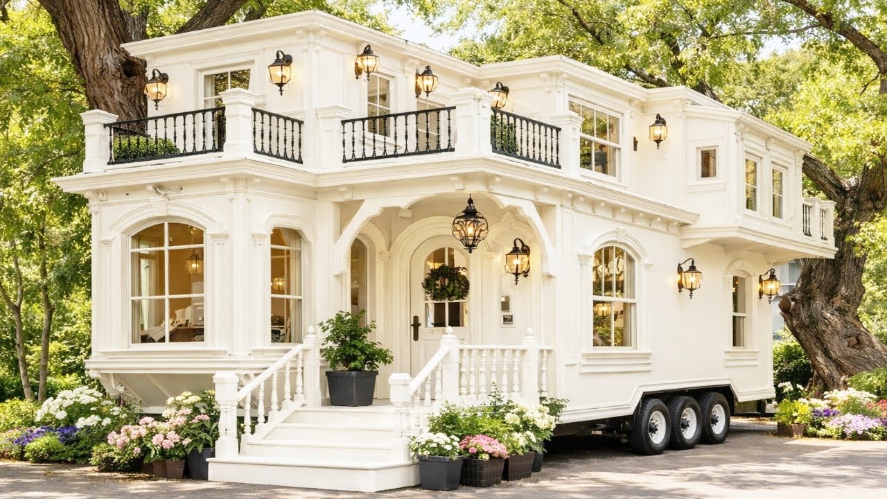 The small house on wheels, with its aristocratic style, is sure to impress anyone who sees it