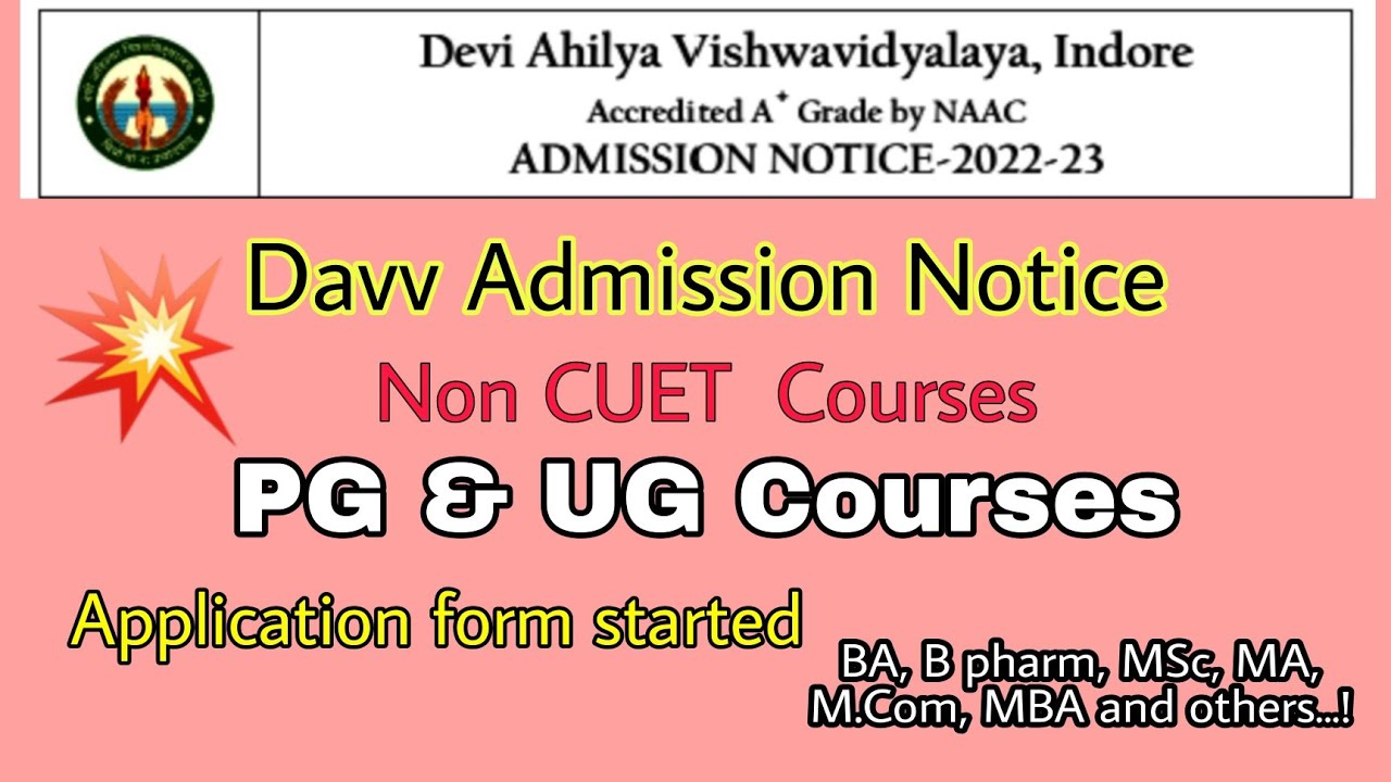 Davv Admission Notice for PG & UG Courses || Non - CET #cuet #cuet2022  #davv #davv2022