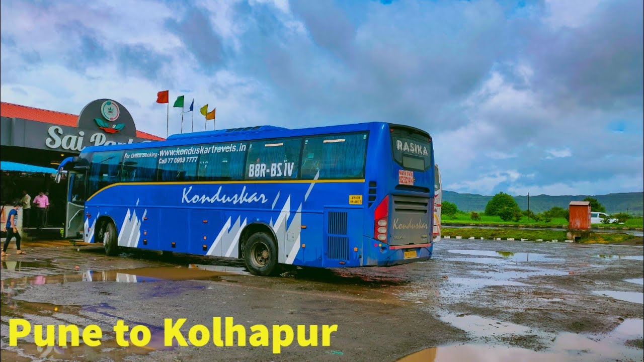 PUNE TO KOLHAPUR BUS JOURNEY BY KONDUSKAR VOLVO B8R IN HEAVY RAIN | DAY JOURNEY 🔥👌