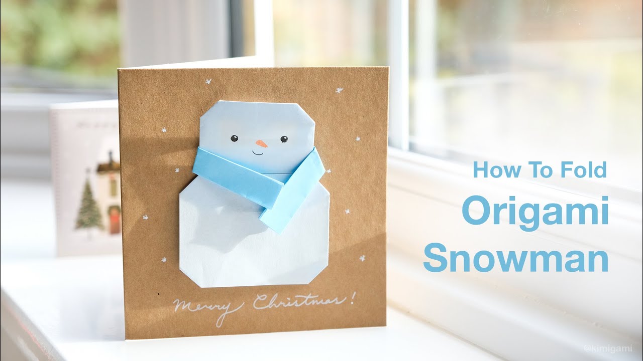How to fold Origami Snowman and make a Christmas Card with no glue (Kimigami)