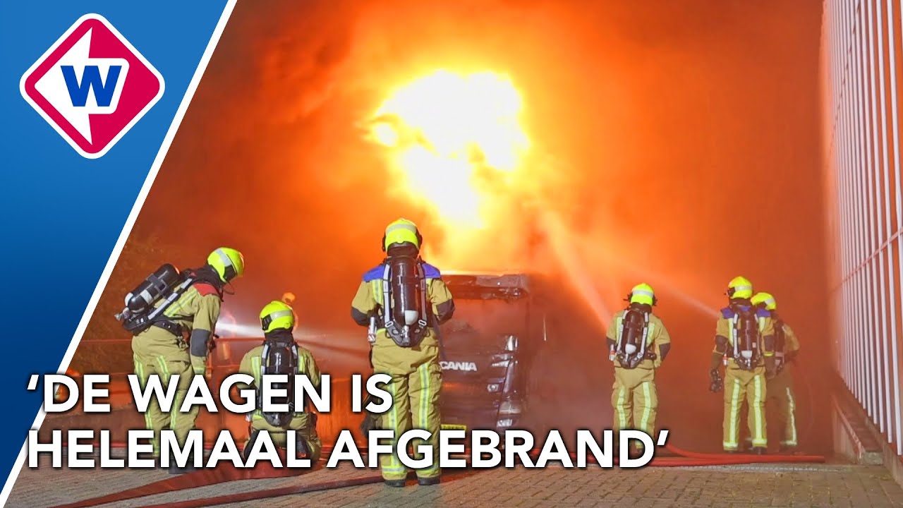 Vrachtwagen in lichterlaaie, brandweer voorkomt grote brand in kas