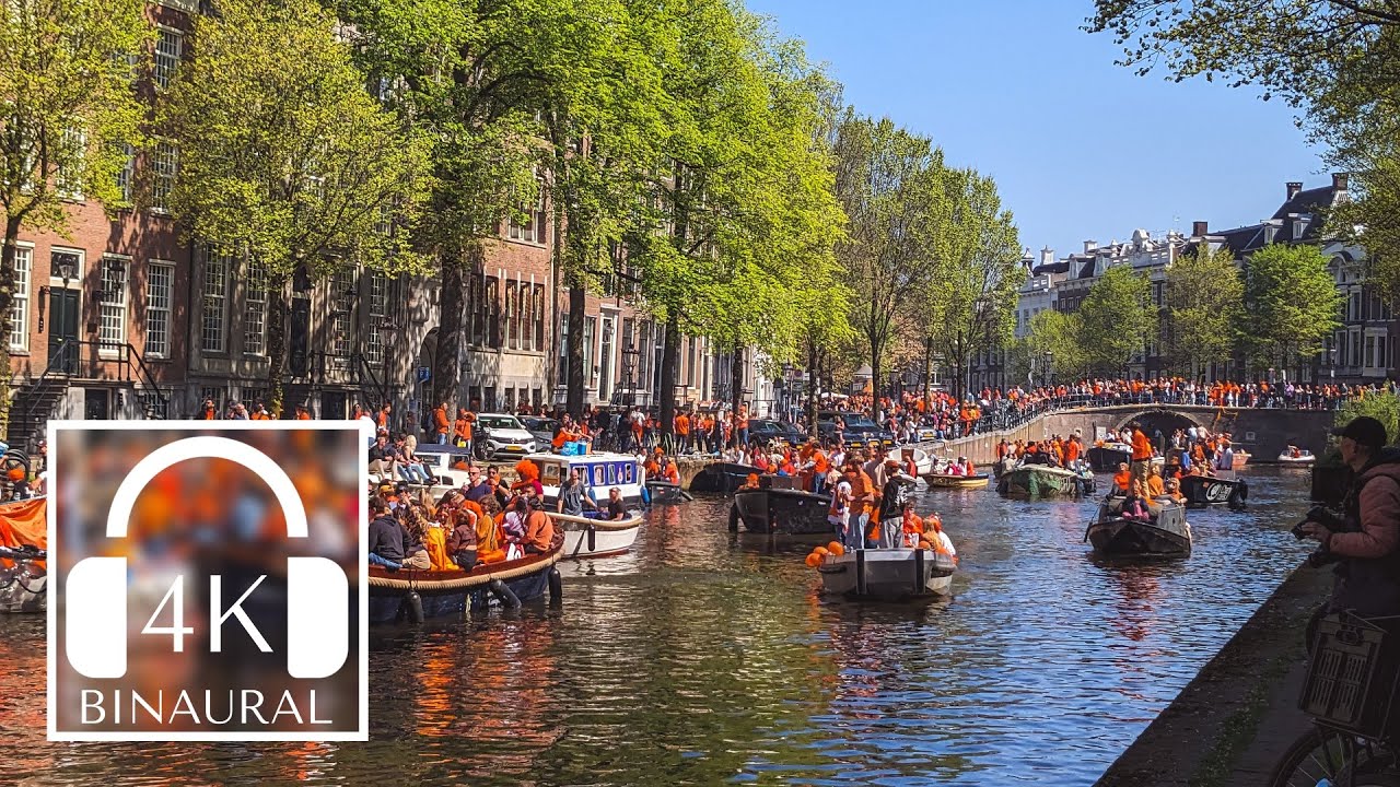 Amsterdam King’s Day Canal Walk | Festive Canal Party 👑 4K