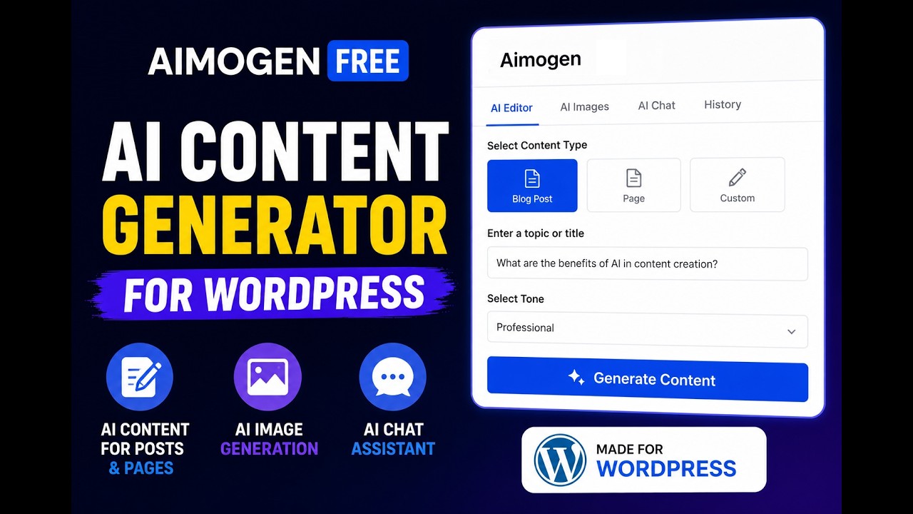 Aimogen Free for WordPress - AI Content Generator Plugin Demo & Tutorial