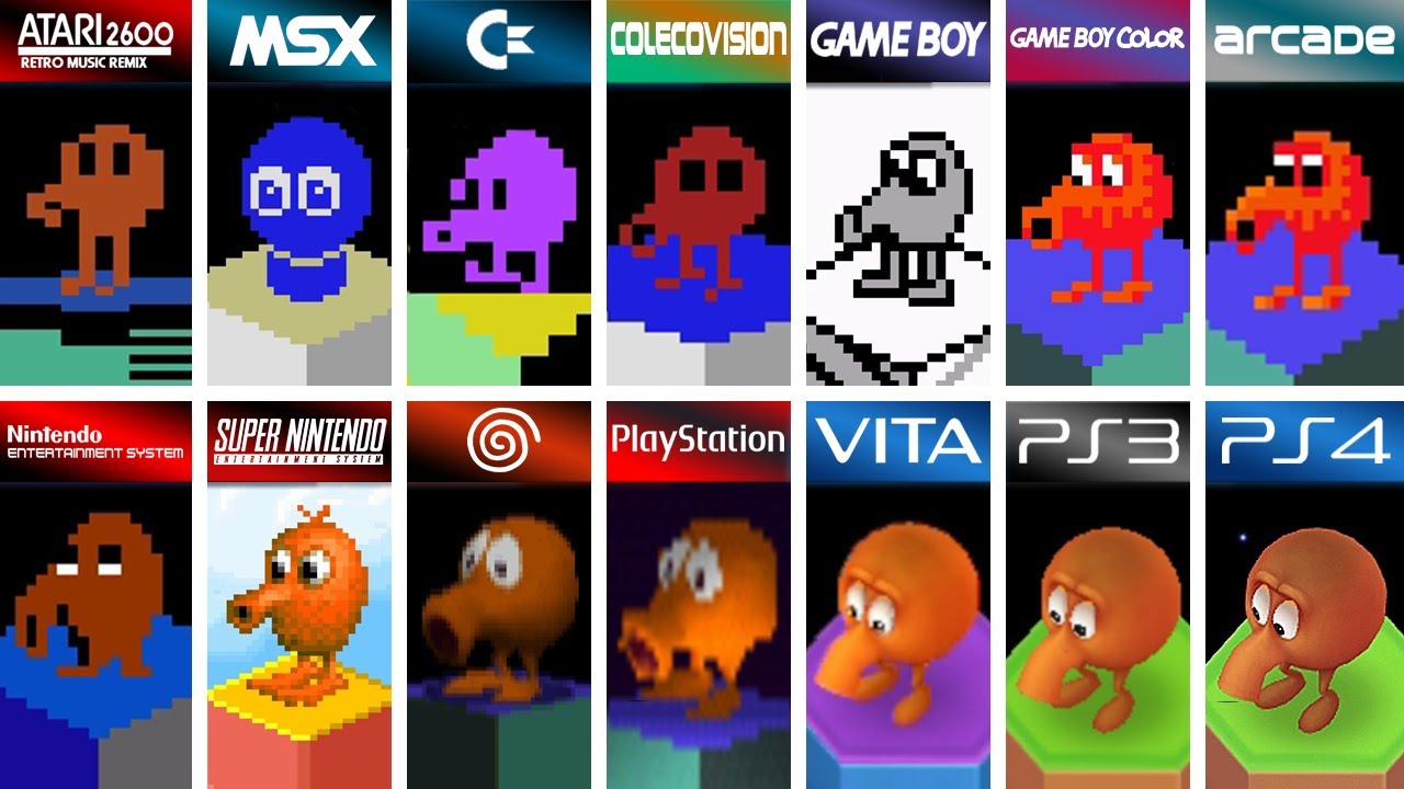 Q*bert (1982)Atari 2600 vs MSX vs Vic20 vs GB vs GBC vs NES vs SNES vs PS1 vs DC vs Vita.. And MORE!