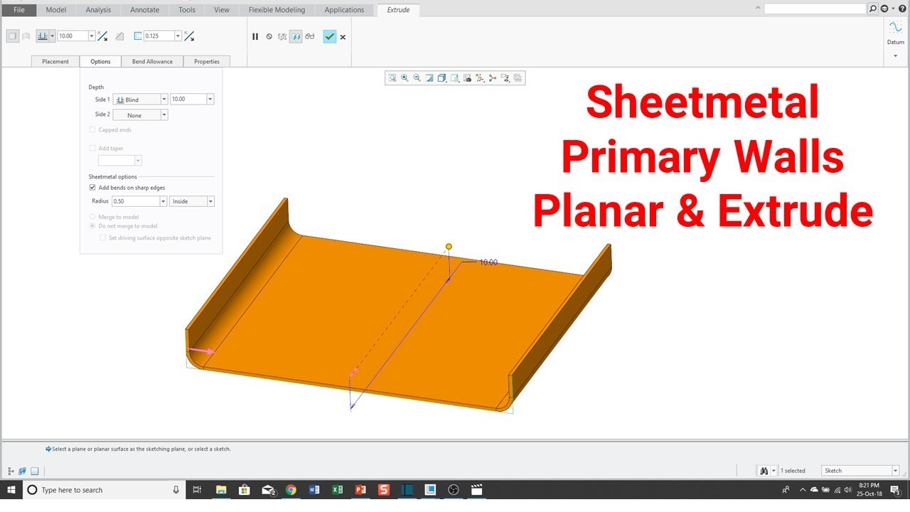 Creo Parametric - Sheet Metal - Extrude and Planar Walls | Primary Walls
