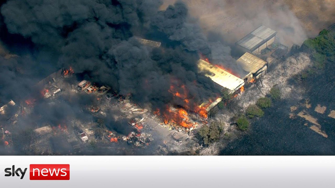 In full: Helicopter footage shows fires amid UK heatwave