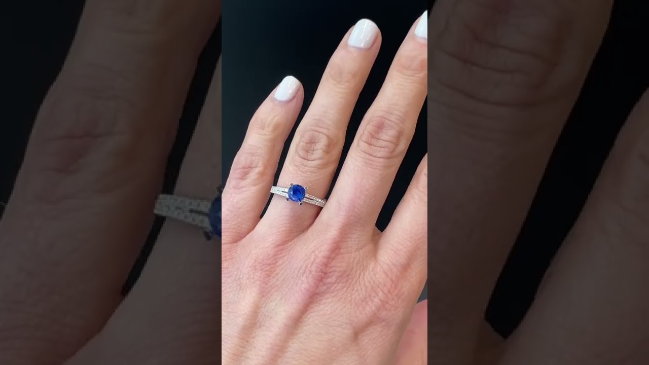 1-carat round blue sapphire engagement ring