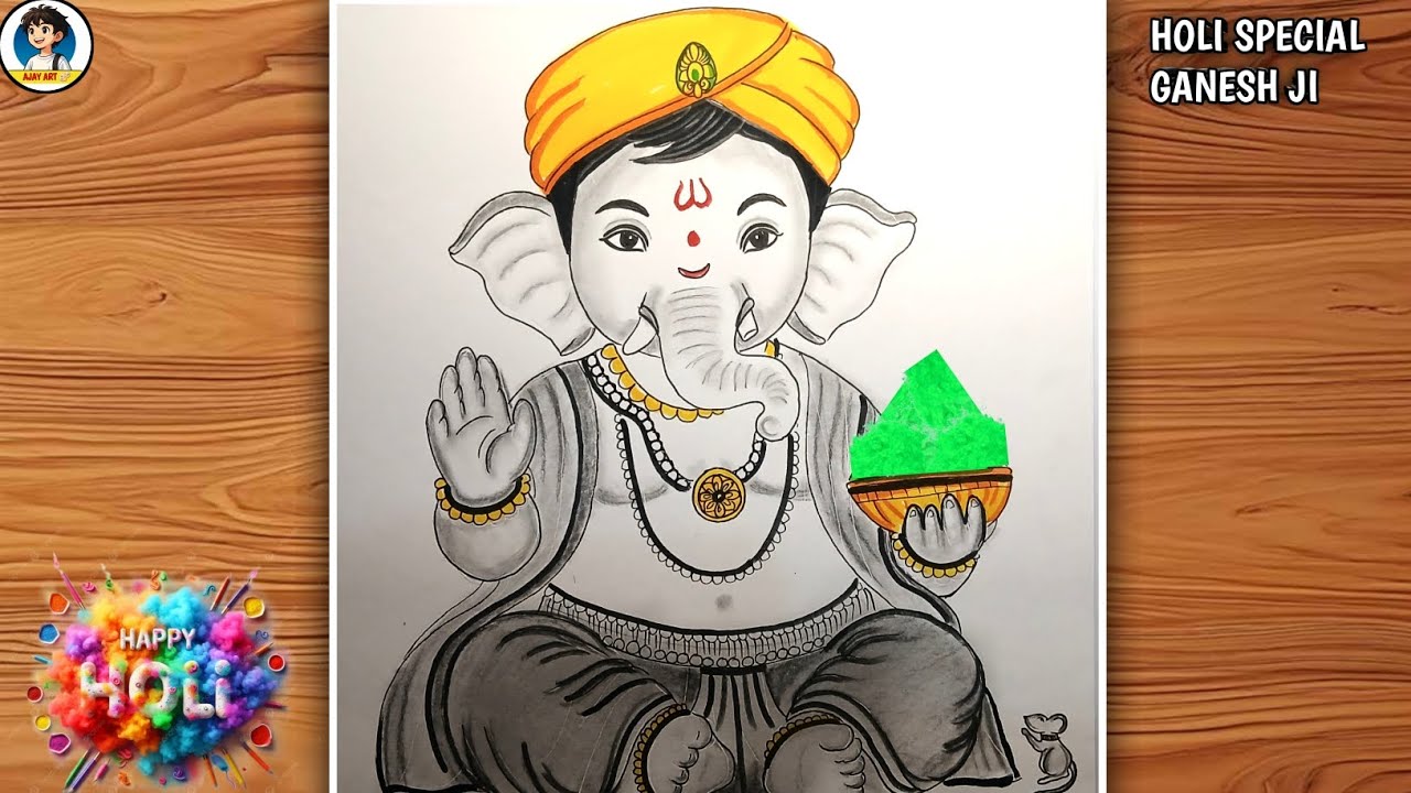 How to Draw Holi Special Ganesh Ji 🎨 | Holi Special Ganesh Ji Drawing 🌈