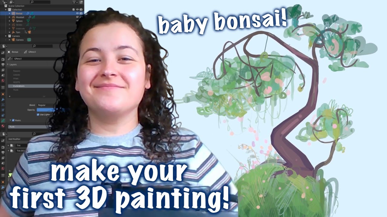 Beginner grease pencil tutorial: 3D bonsai painting (Blender 2.9)