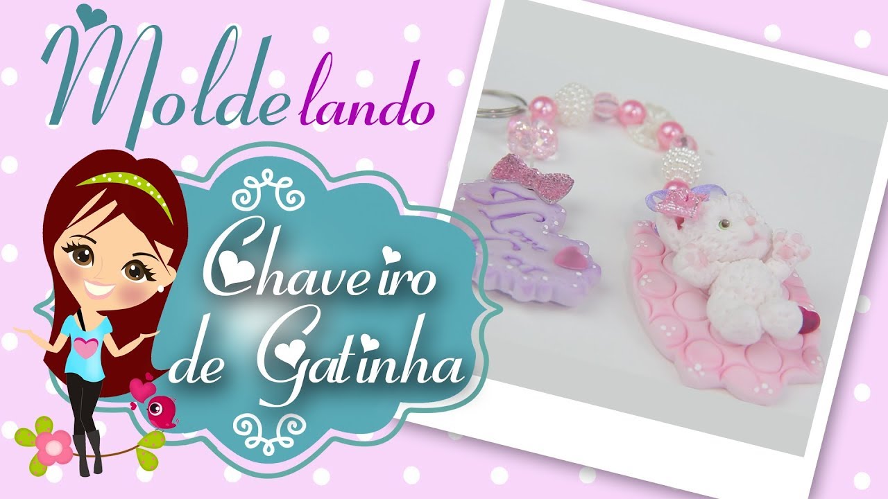 Chaveiro de Gatinha de Biscuit - MOLDElando com a Bia - Molde Pets da Bia