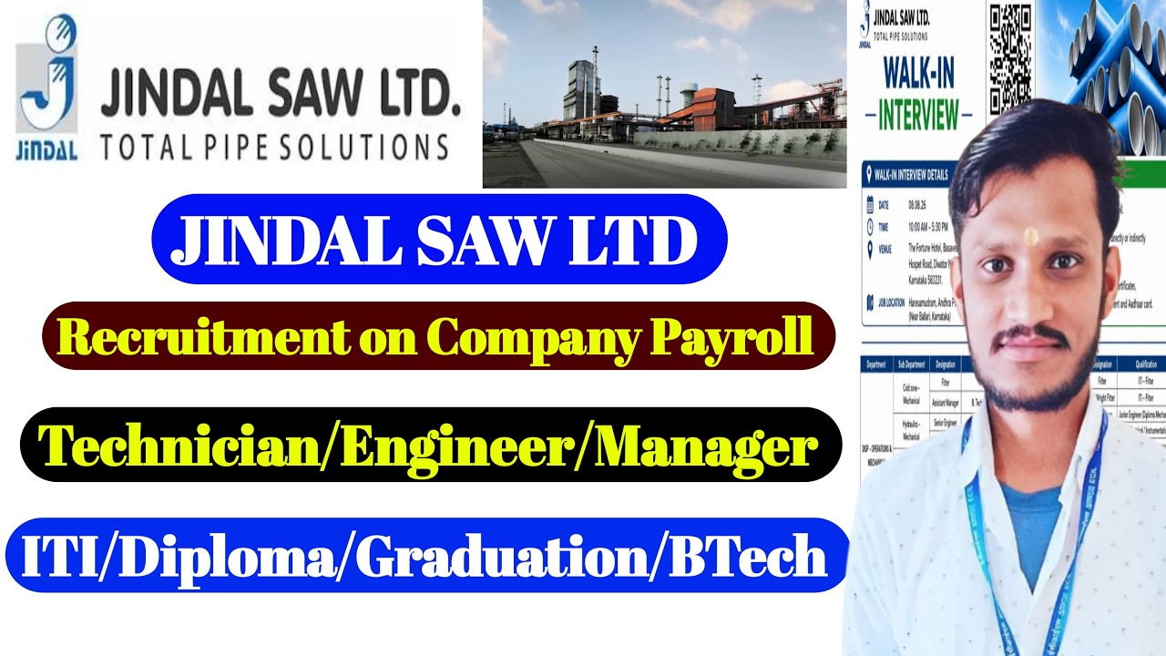 Jindal Saw Ltd Recruitment 2026 | ITI, Diploma, Degree Jobs | Jindal Steel Plant jobs | ITI Jobs