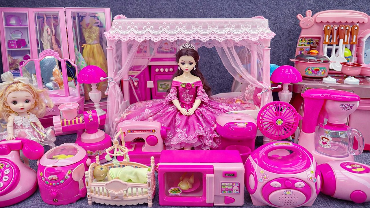 3 Minutes Satisfying with Unboxing Pink Barbie Princess Pink Kitchen, Rock Bed Play Set Review Toys
