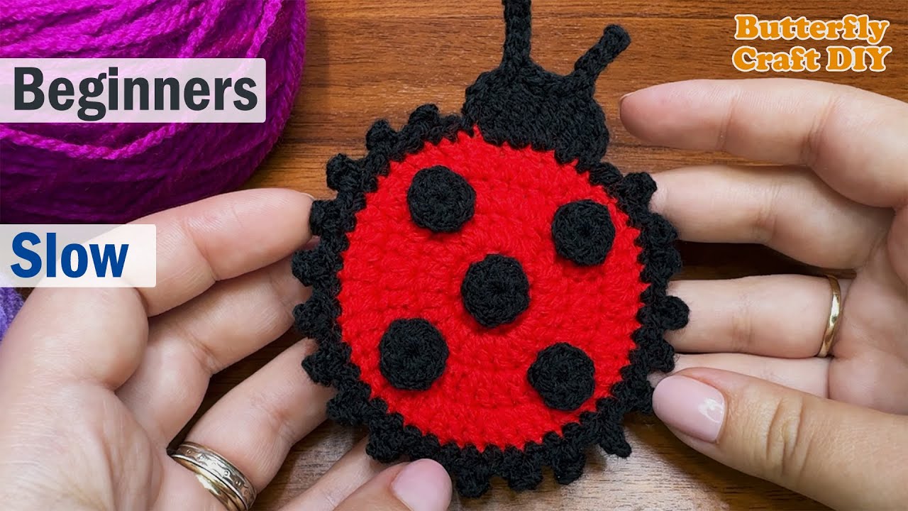 Бесплатный образец вязания крючком 🐞 Как связать крючком аппликацию «Божья коровка» для начинающих🐞