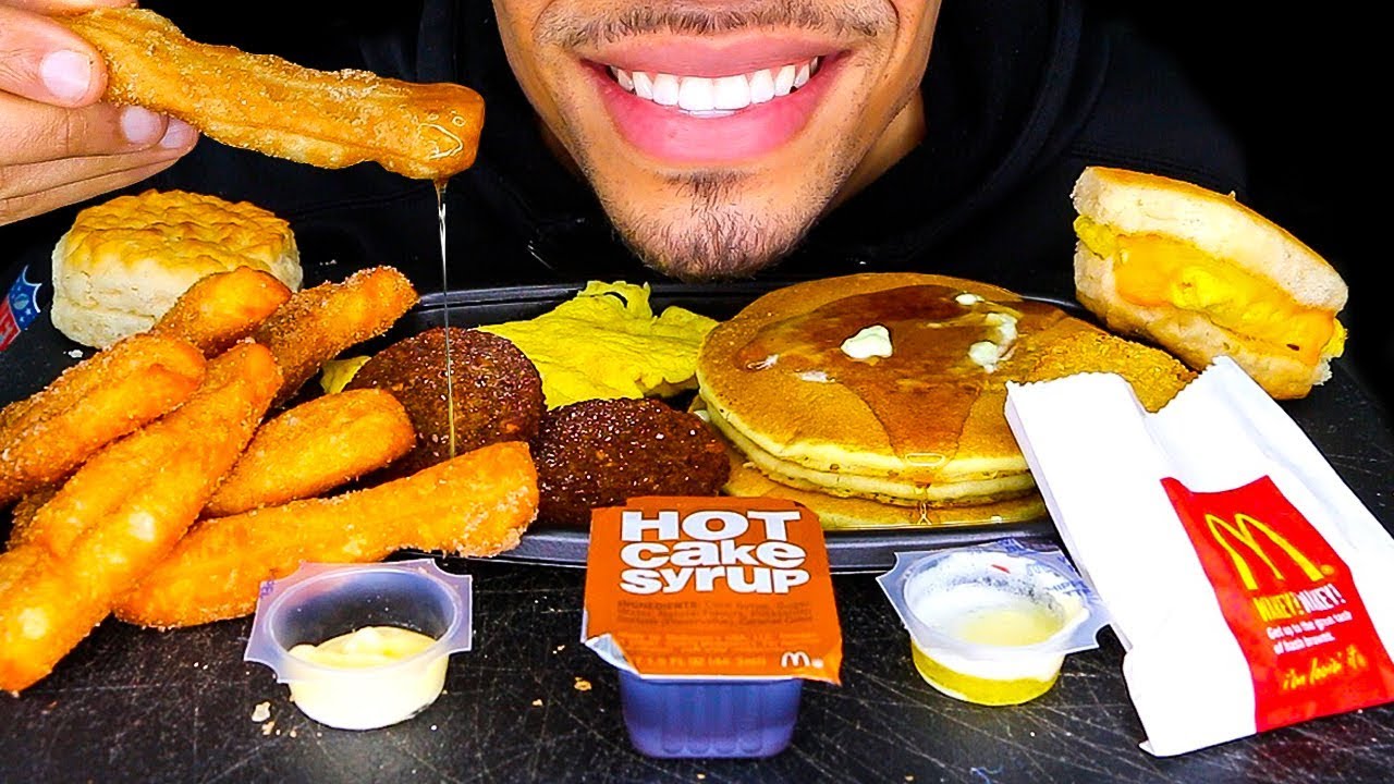 ASMR MCDONALD'S MUKBANG | EATING DONUT STICKS HOTCAKES BREAKFAST MEAL CHALLENGE | NO TALKING