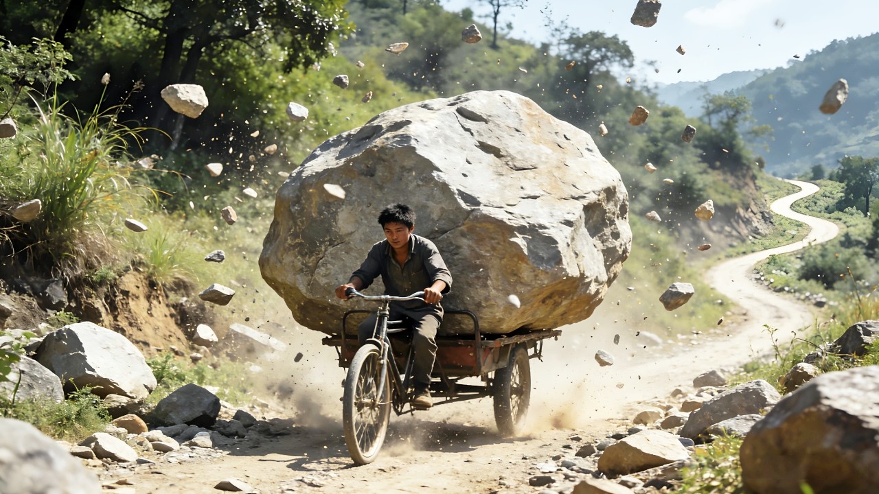 For safety reasons, a kind-hearted man moved a 100-pound boulder.
