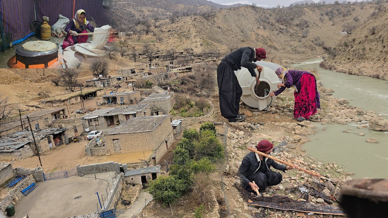 Nomadic life in the heart of the mountains | Watering livestock and baking fresh bread over a fire🔥🍞