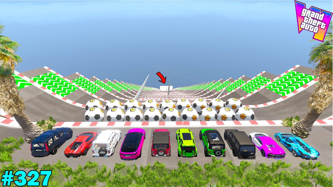 Extreme Crash Ramp Vs Franklin`s 10 Cars : What Happen On Mega Ramp Challenge Gta5