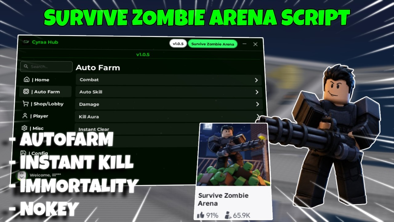 Survive Zombie Arena Script *NOKEY* - AUTOFARM, INSTANT KILL, GODMODE & MORE PASTEBIN (MOBILE & PC)