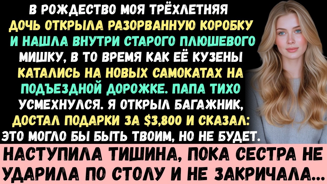 В Рождество моя трёхлетняя дочь открыла разорванную коробку, а внутри оказался поношенный плюшевый..