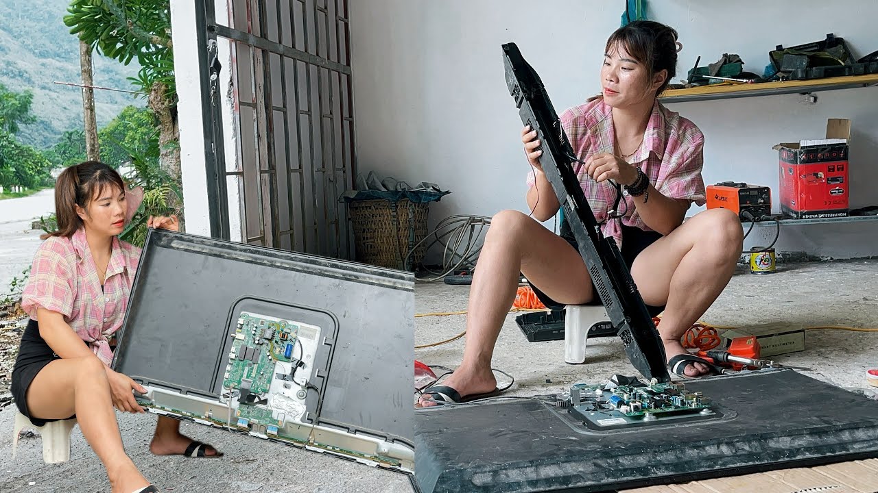 Girl skillfully handles broken TV and washing machine bought from junkyard