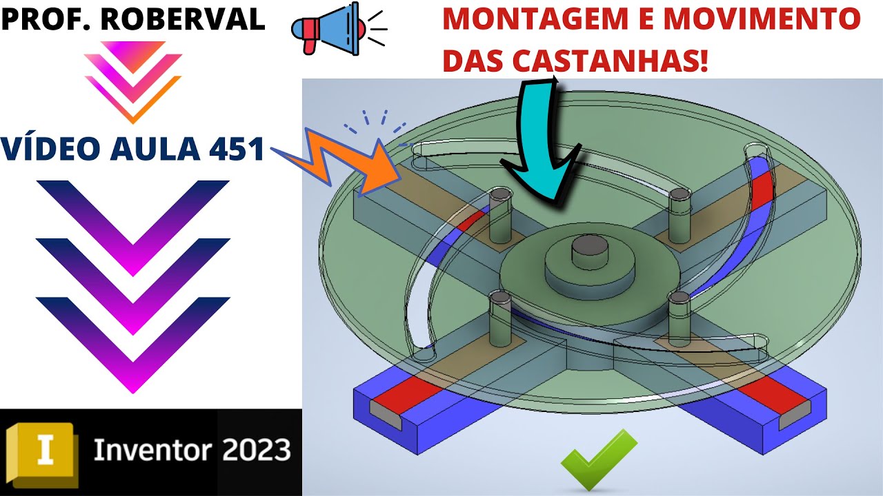 Aula 451 - Montagem e Simulação de Movimento das Castanhas Deslizantes no Inventor 2023