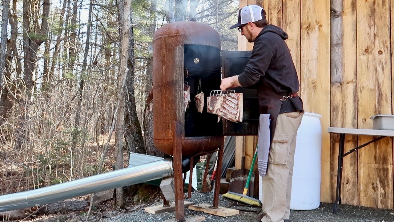 Smokin Bacon That we Raised on Our Homestead