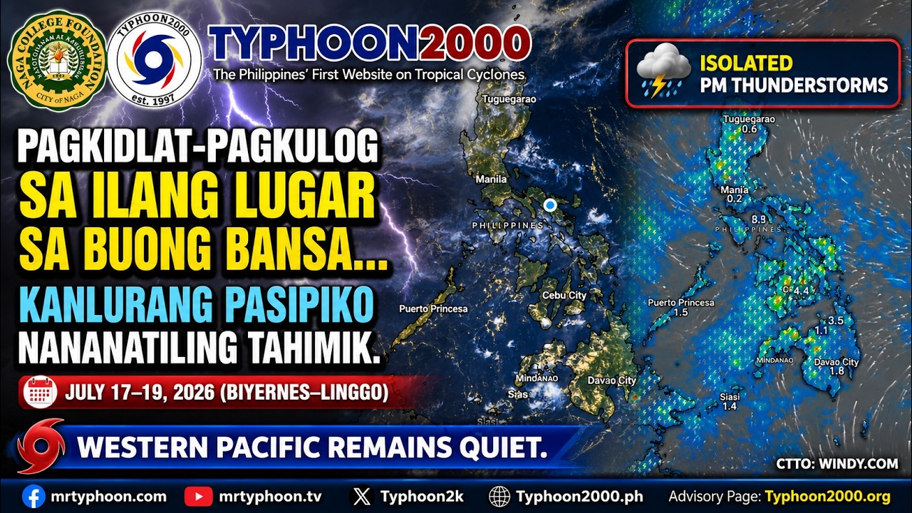 Mga Kalat Na &ldquo;Thunderstorms&rdquo; Inaasahan Sa Pilipinas, Karagatan Ng Kanlurang Pacifico Tahimik.