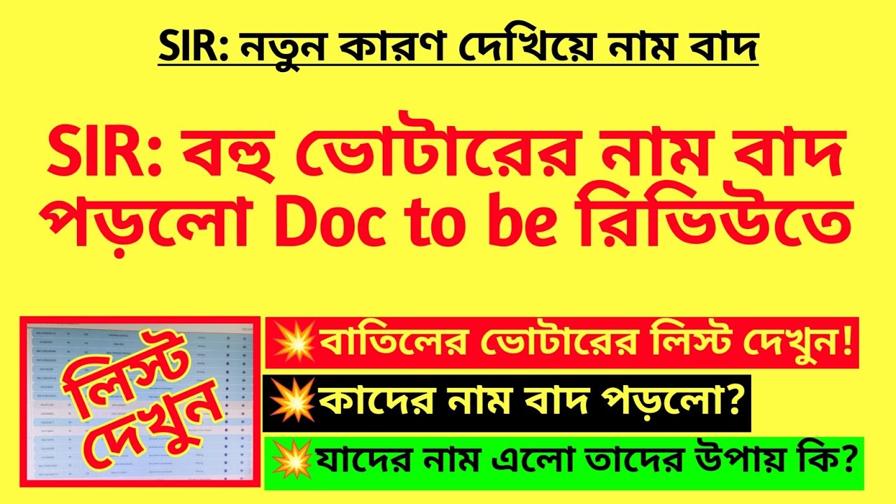 SIR: বহু ভোটারের নাম বাদ পড়লো Doc to be রিভিউতে| SIR new update| WB SIR rejected list| SIR BLO duty