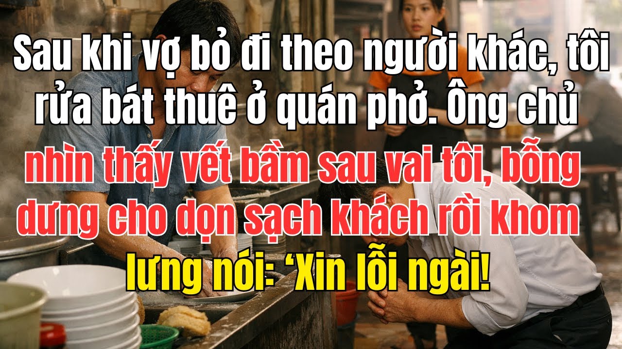Sau khi vợ bỏ đi theo người khác, tôi rửa bát thuê ở quán phở. Ông chủ nhìn thấy vết bầm sau vai tôi