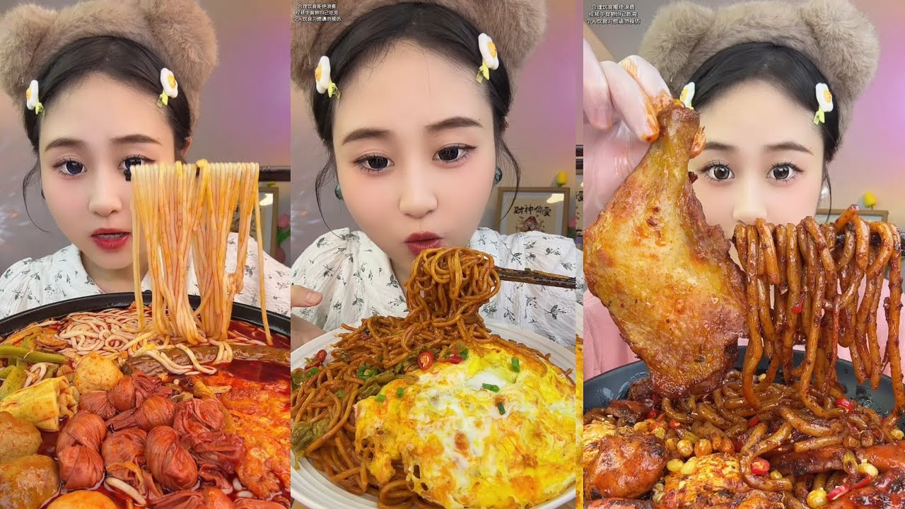 Yummy #16 , Chinese mukbang, Spicy Noodles huge feast! 🍜 & Dumpling Soup 🍲🍝.