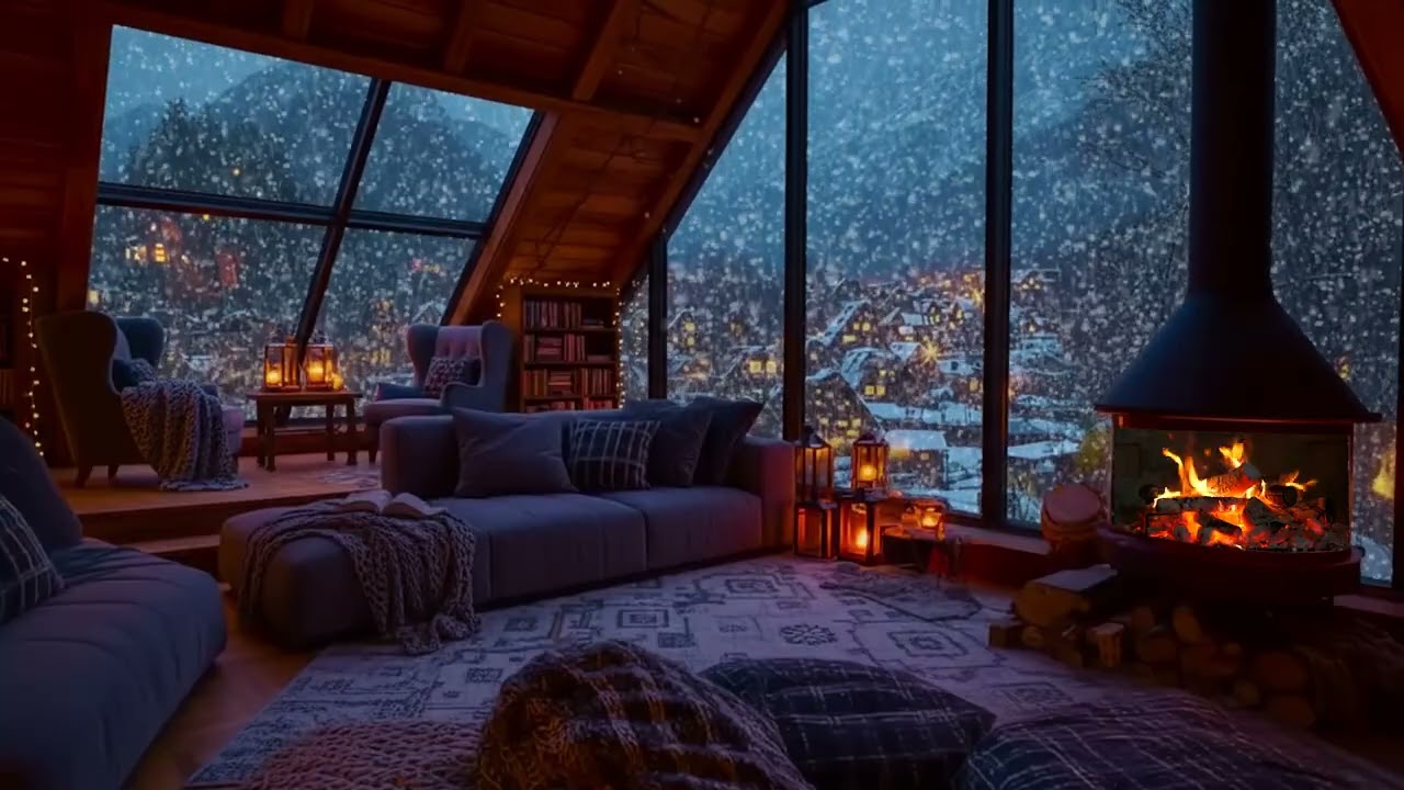 Cozy Winter Cabin Surrounded by Snow ❄️ Fireplace Ambience for Deep Sleep and Calm