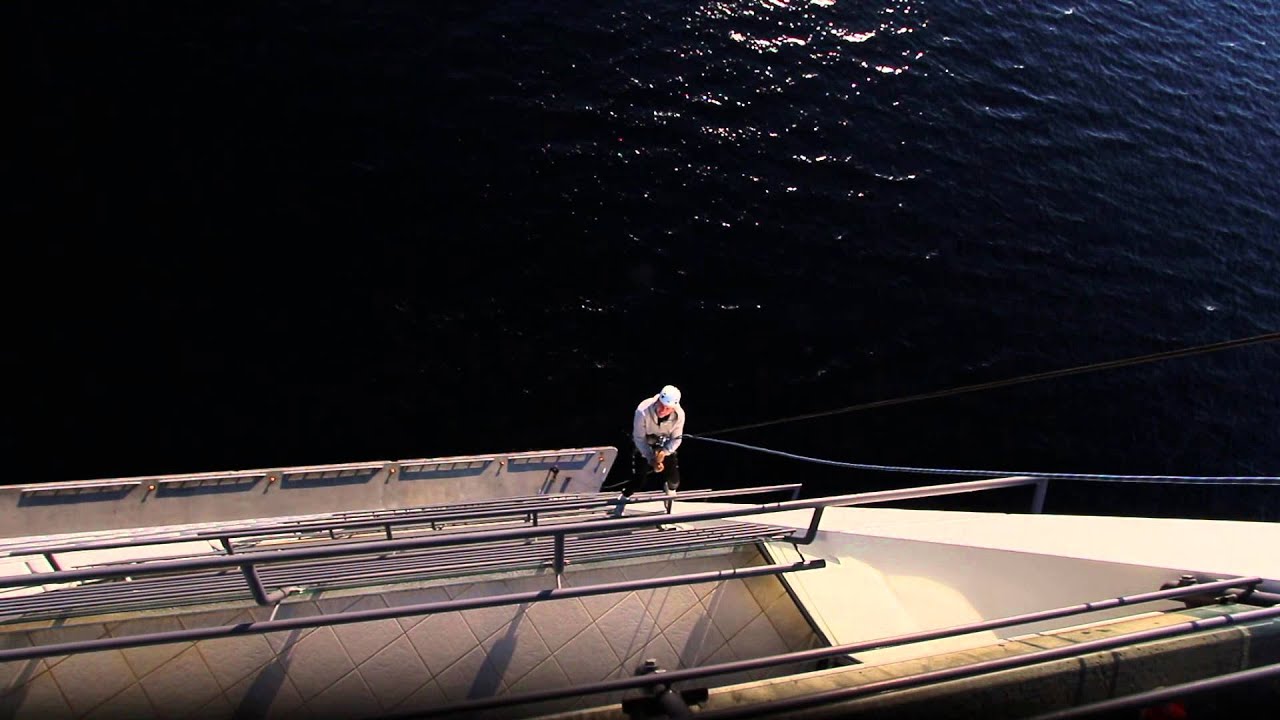Abseiling from the Skybar at Seilet Hotel in Molde