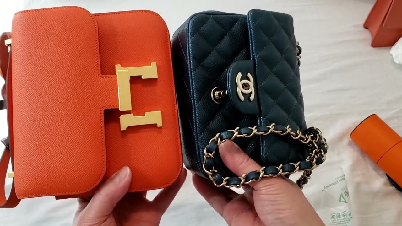 Hermes CONSTANCE 18 Mini FEU Orange Epsom GHW Unboxing COMPARISONS Chanel Square Dior 30 Montaigne