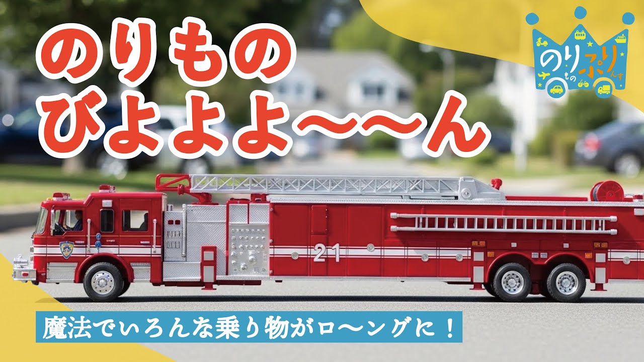 【のりものうた】のりものびよよよ～～ん！ふつう - ながい / short - long パトカー 消防車 ショベルカー 救急車 ダンプカー パトカー キッチンカーなど