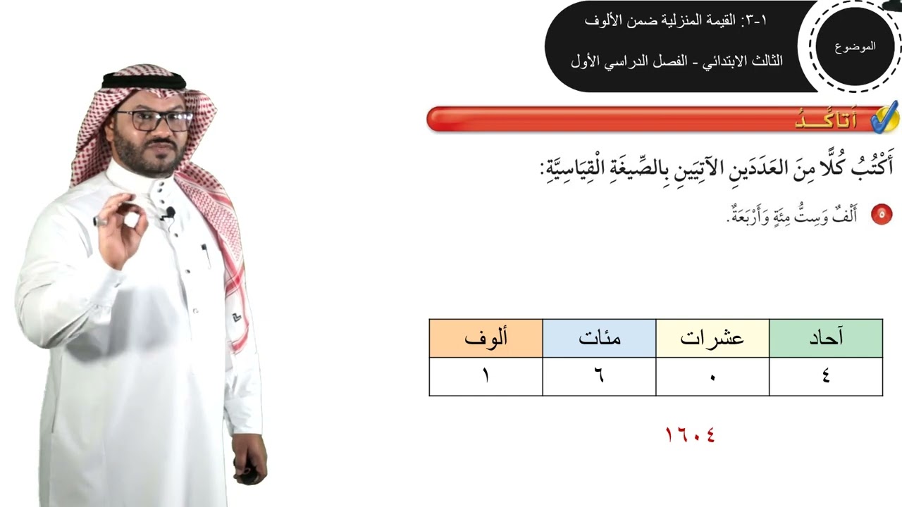 1- 3: القيمة المنزلية ضمن الألوف(ج2) - الثالث الابتدائي - الفصل الدراسي الأول